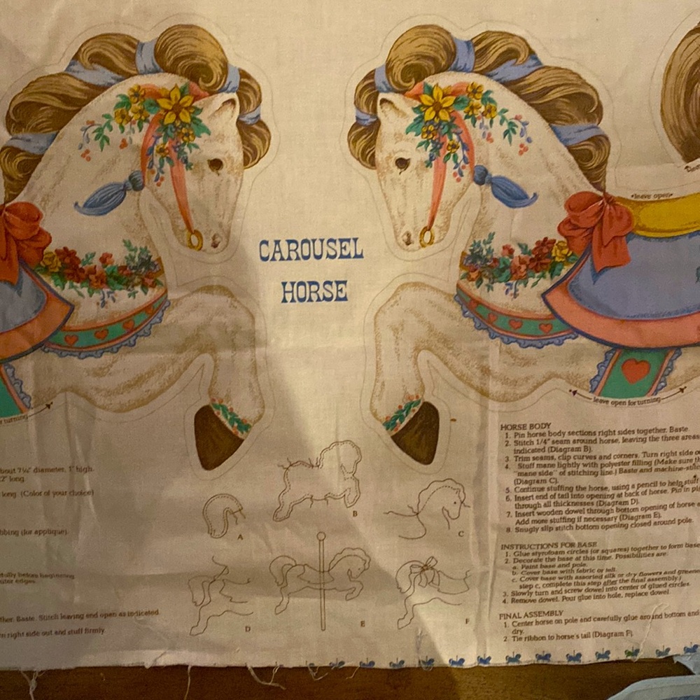 Vintage Cranston Print Works Carousel Horse Adorable Fabric Panel